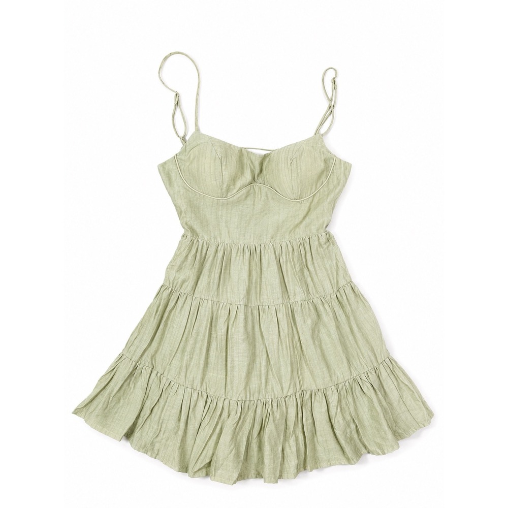 NWT Selfie Leslie 63623J Sage Bustier Tiered Mini Dress Size S Open Back - Picture 4 of 7